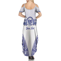 Personalised Queen Salote College Family Matching Summer Maxi Dress and Hawaiian Shirt Kolisi Fefine 100th Anniversary Kupesi White LT14 - Polynesian Pride