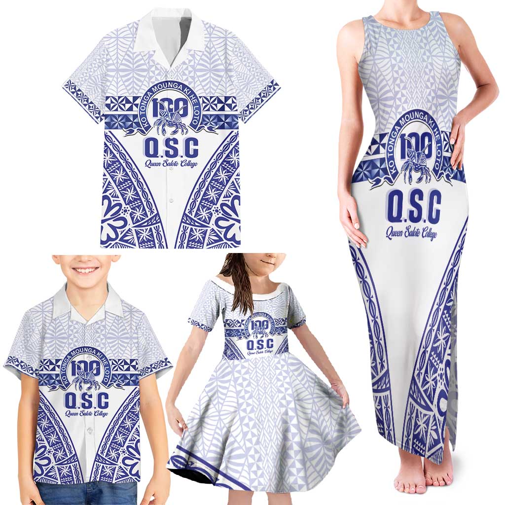 Personalised Queen Salote College Family Matching Tank Maxi Dress and Hawaiian Shirt Kolisi Fefine 100th Anniversary Kupesi White LT14 - Polynesian Pride