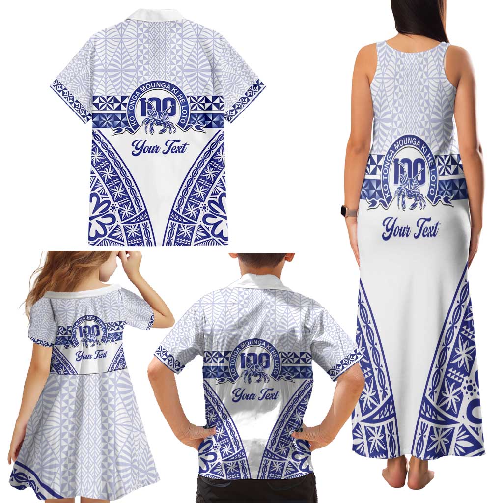 Personalised Queen Salote College Family Matching Tank Maxi Dress and Hawaiian Shirt Kolisi Fefine 100th Anniversary Kupesi White LT14 - Polynesian Pride