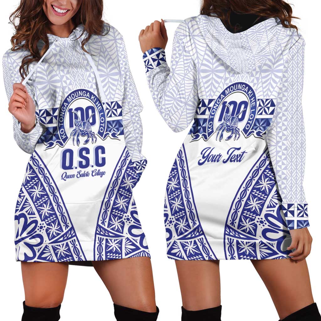 Personalised Queen Salote College Hoodie Dress Kolisi Fefine 100th Anniversary Kupesi White LT14 - Polynesian Pride