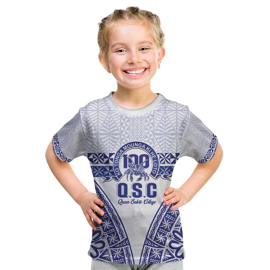 Personalised Queen Salote College Kid T Shirt Kolisi Fefine 100th Anniversary Kupesi White - Polynesian Pride