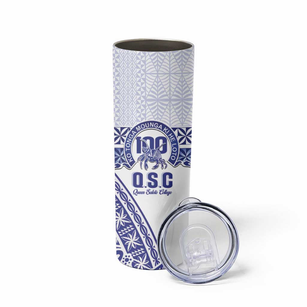 Personalised Queen Salote College Skinny Tumbler Kolisi Fefine 100th Anniversary Kupesi White LT14 - Polynesian Pride