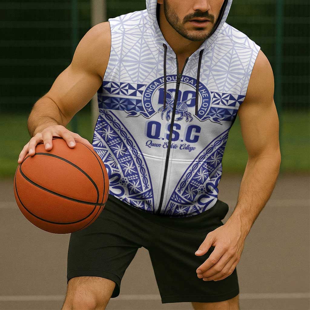 Personalised Queen Salote College Sleeveless Zip Hoodie Kolisi Fefine 100th Anniversary Kupesi White - Polynesian Pride
