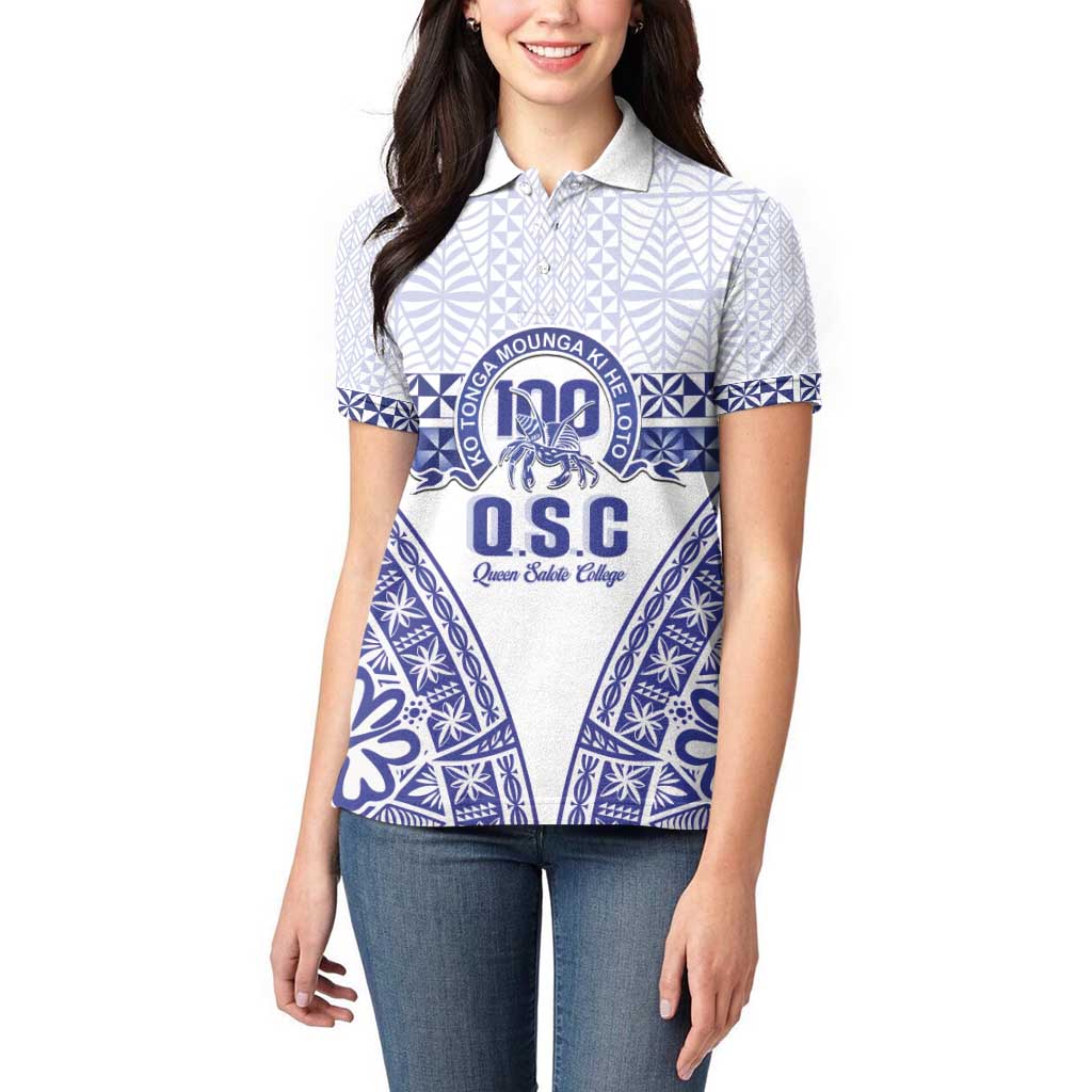 Personalised Queen Salote College Women Polo Shirt Kolisi Fefine 100th Anniversary Kupesi White LT14 - Polynesian Pride
