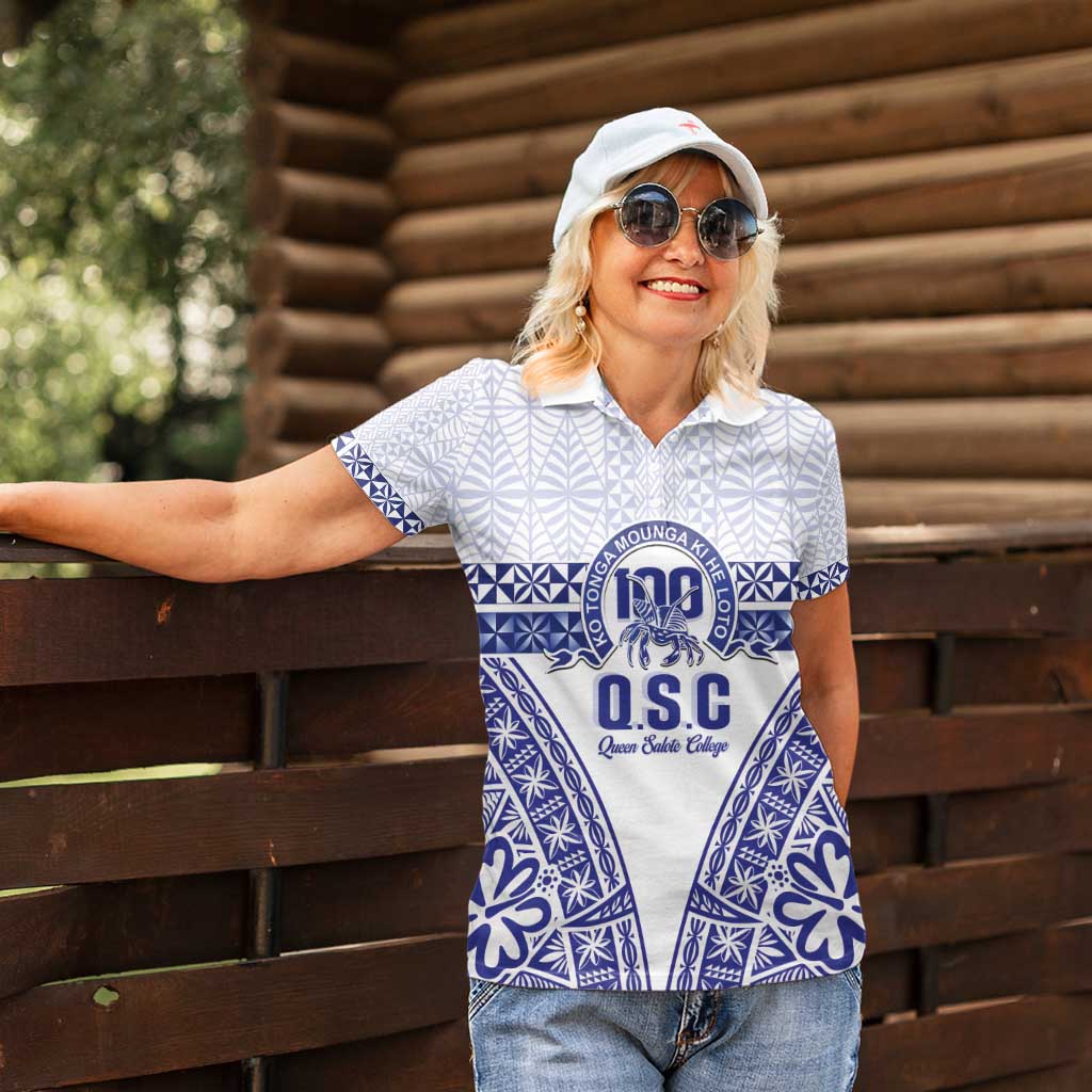 Personalised Queen Salote College Women Polo Shirt Kolisi Fefine 100th Anniversary Kupesi White LT14 - Polynesian Pride