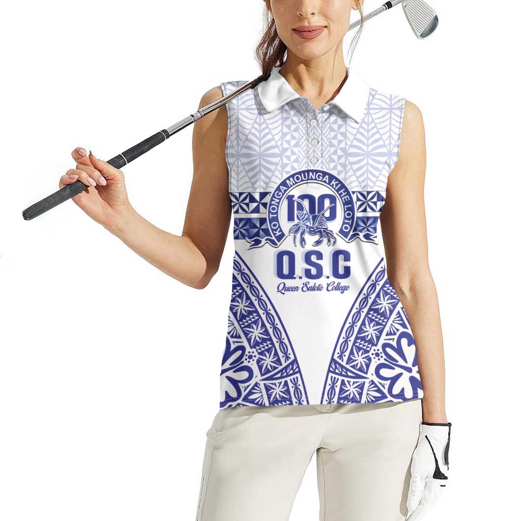 Personalised Queen Salote College Women Sleeveless Polo Shirt Kolisi Fefine 100th Anniversary Kupesi White LT14 - Polynesian Pride