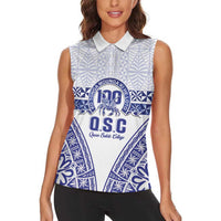 Personalised Queen Salote College Women Sleeveless Polo Shirt Kolisi Fefine 100th Anniversary Kupesi White LT14 - Polynesian Pride