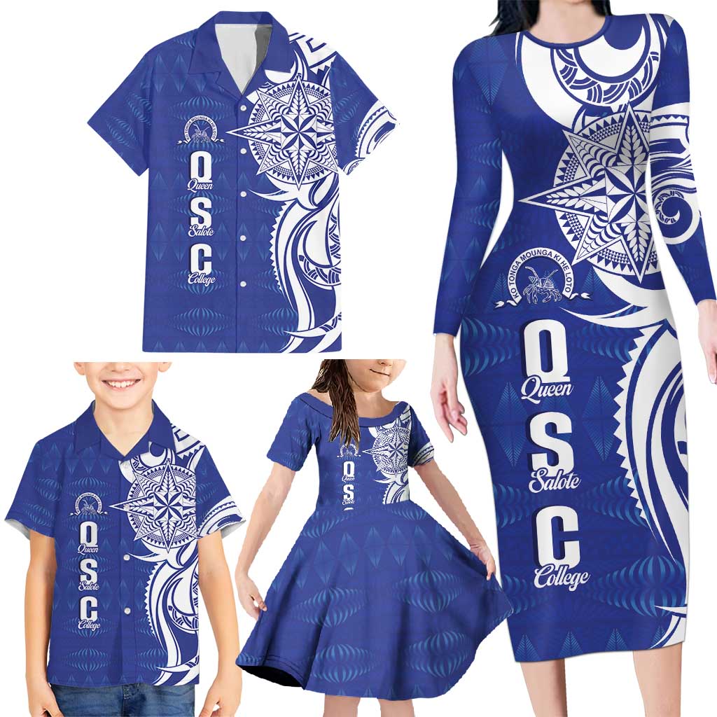 Personalised Queen Salote College Family Matching Long Sleeve Bodycon Dress and Hawaiian Shirt QSC Est 1926 Ngatu Pattern LT14 - Polynesian Pride