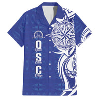Personalised Queen Salote College Family Matching Long Sleeve Bodycon Dress and Hawaiian Shirt QSC Est 1926 Ngatu Pattern LT14 Dad's Shirt - Short Sleeve Blue - Polynesian Pride