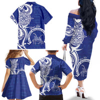 Personalised Queen Salote College Family Matching Off The Shoulder Long Sleeve Dress and Hawaiian Shirt QSC Est 1926 Ngatu Pattern LT14 - Polynesian Pride