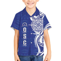 Personalised Queen Salote College Family Matching Short Sleeve Bodycon Dress and Hawaiian Shirt QSC Est 1926 Ngatu Pattern LT14 Son's Shirt Blue - Polynesian Pride