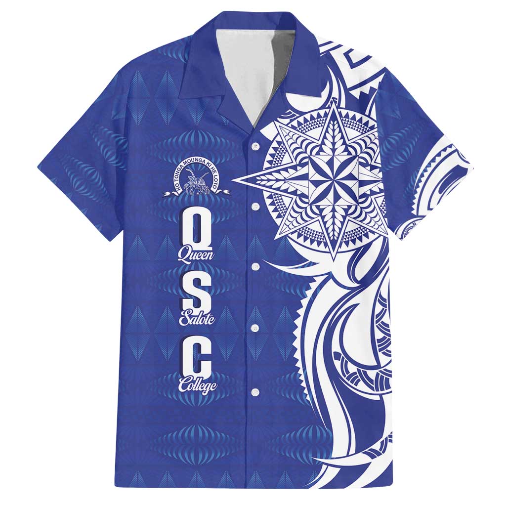 Personalised Queen Salote College Family Matching Summer Maxi Dress and Hawaiian Shirt QSC Est 1926 Ngatu Pattern LT14 Dad's Shirt - Short Sleeve Blue - Polynesian Pride