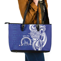 Personalised Queen Salote College Leather Tote Bag QSC Est 1926 Ngatu Pattern - Polynesian Pride