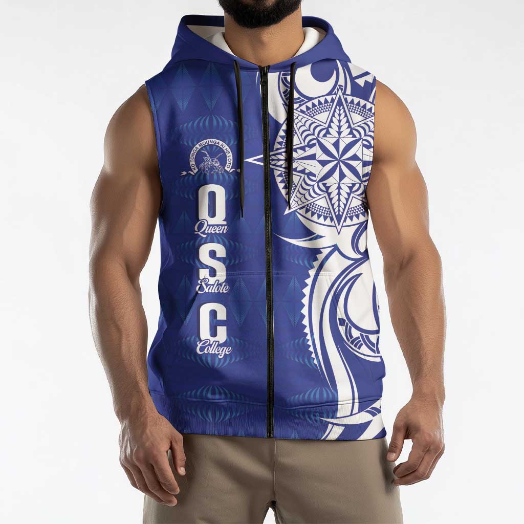 Personalised Queen Salote College Sleeveless Zip Hoodie QSC Est 1926 Ngatu Pattern - Polynesian Pride
