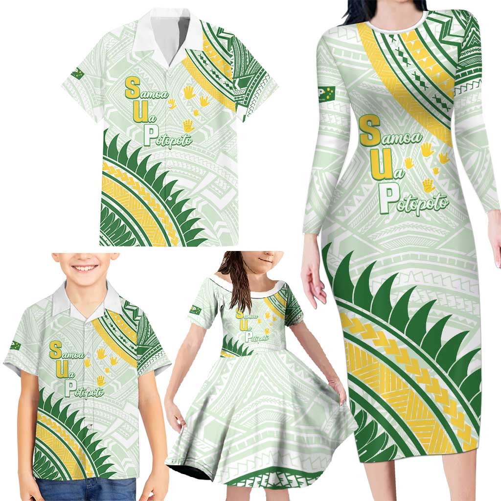 Personalised Samoa Ua Potopoto Family Matching Long Sleeve Bodycon Dress and Hawaiian Shirt SUP Est 2025 Samoan Pattern LT14 - Polynesian Pride