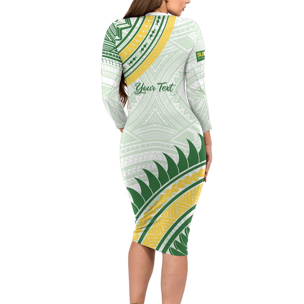 Personalised Samoa Ua Potopoto Family Matching Long Sleeve Bodycon Dress and Hawaiian Shirt SUP Est 2025 Samoan Pattern LT14 - Polynesian Pride