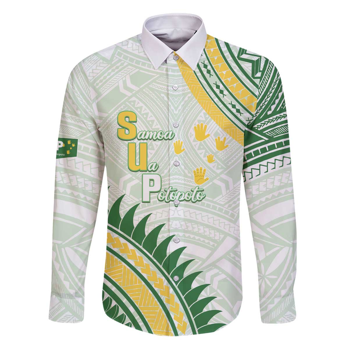 Personalised Samoa Ua Potopoto Family Matching Off The Shoulder Long Sleeve Dress and Hawaiian Shirt SUP Est 2025 Samoan Pattern LT14 Dad's Shirt - Long Sleeve White - Polynesian Pride