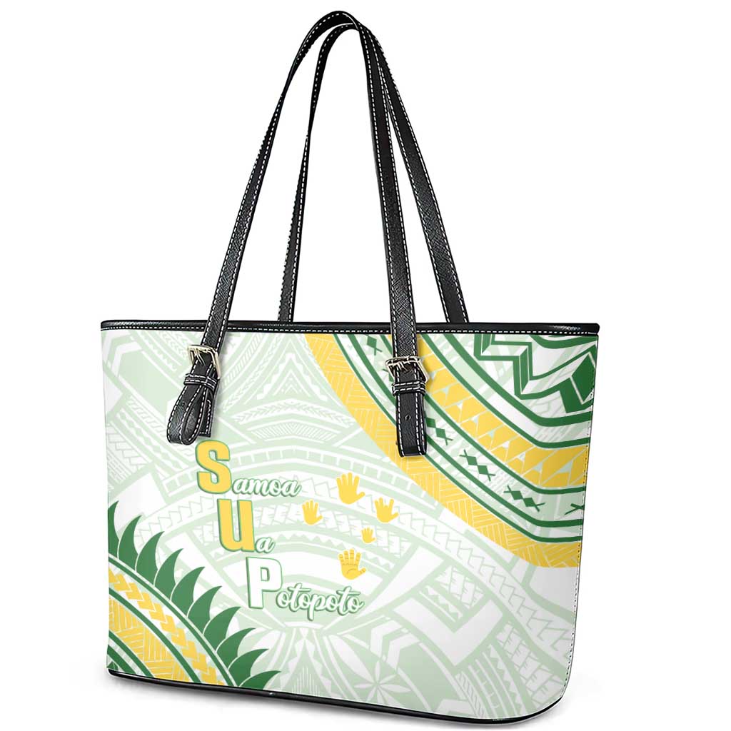Samoa Ua Potopoto Leather Tote Bag SUP Est 2025 Samoan Pattern - Polynesian Pride