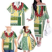 Samoa Uniting Party Family Matching Off The Shoulder Long Sleeve Dress and Hawaiian Shirt SUP Est 2025 Siapo Pattern - Polynesian Pride
