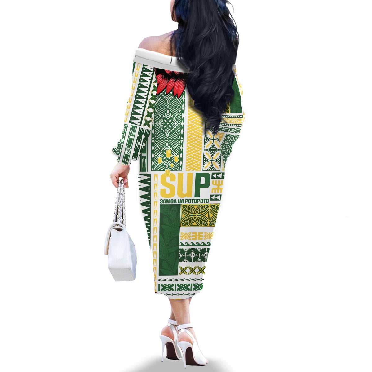 Samoa Uniting Party Family Matching Off The Shoulder Long Sleeve Dress and Hawaiian Shirt SUP Est 2025 Siapo Pattern - Polynesian Pride