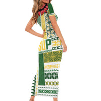 Samoa Uniting Party Family Matching Short Sleeve Bodycon Dress and Hawaiian Shirt SUP Est 2025 Siapo Pattern - Polynesian Pride