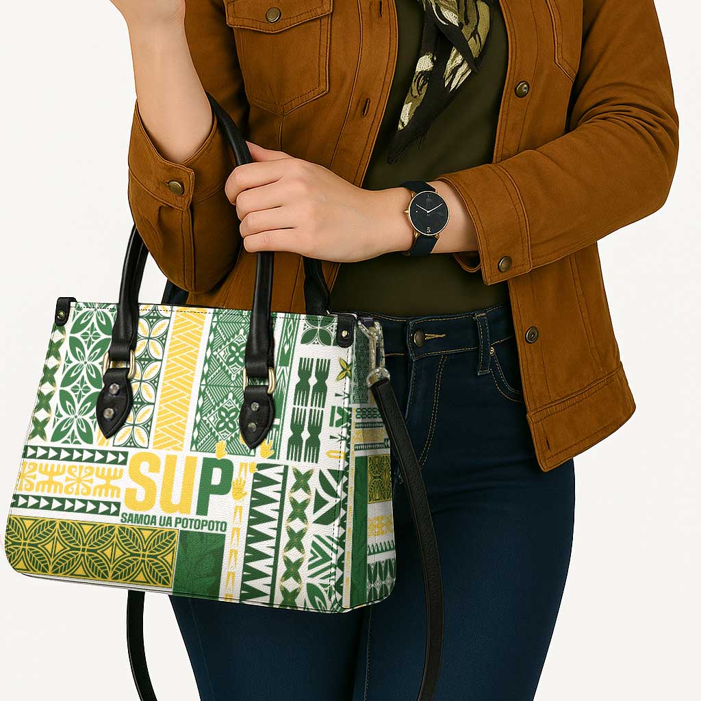 Samoa Uniting Party Leather Bag SUP Est 2025 Siapo Pattern - Polynesian Pride