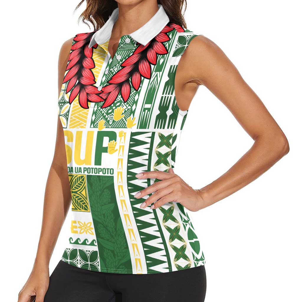 Samoa Uniting Party Women Sleeveless Polo Shirt SUP Est 2025 Siapo Pattern - Polynesian Pride