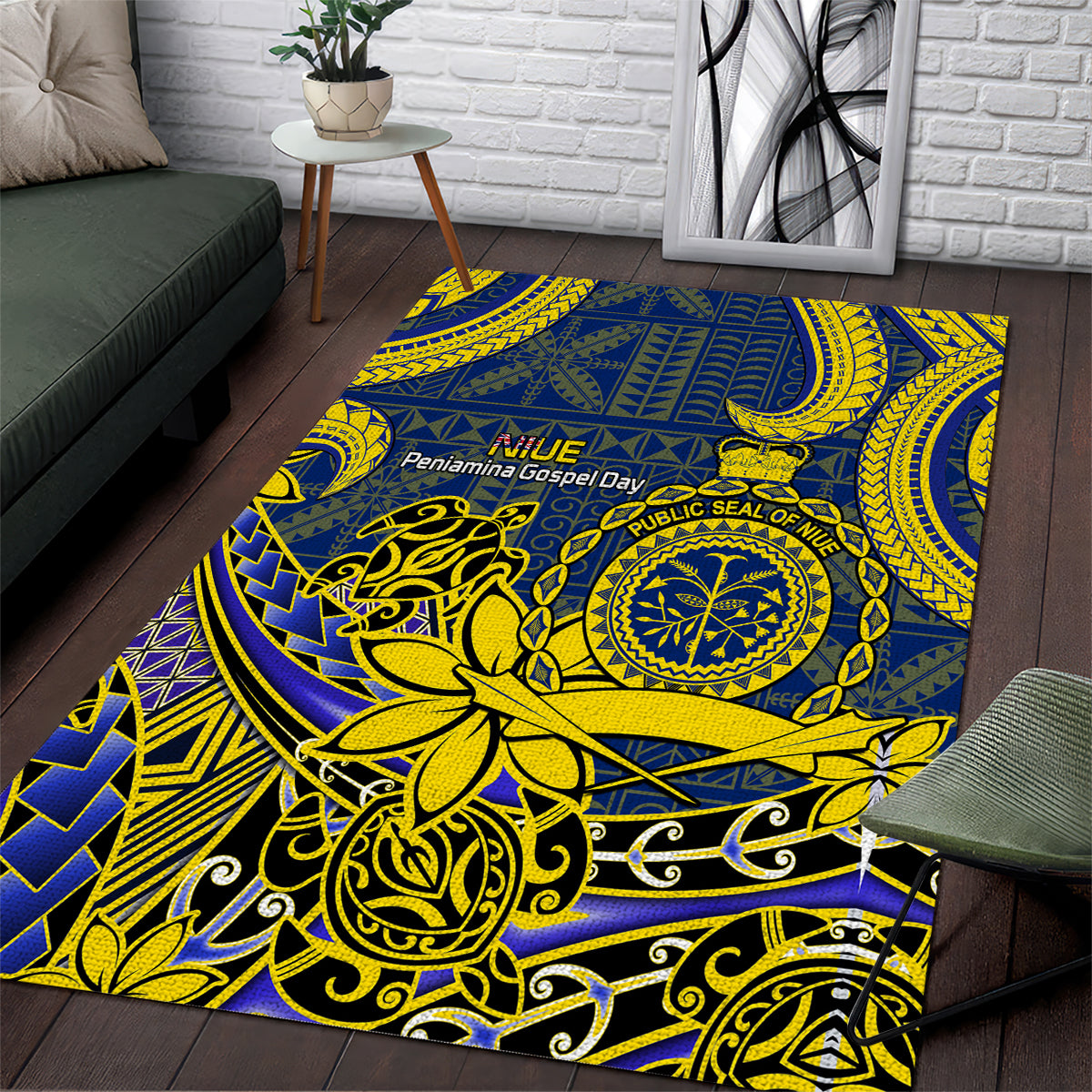 Niue Peniamina Gospel Day Area Rug Unique Niean Hiapo LT14 Blue - Polynesian Pride
