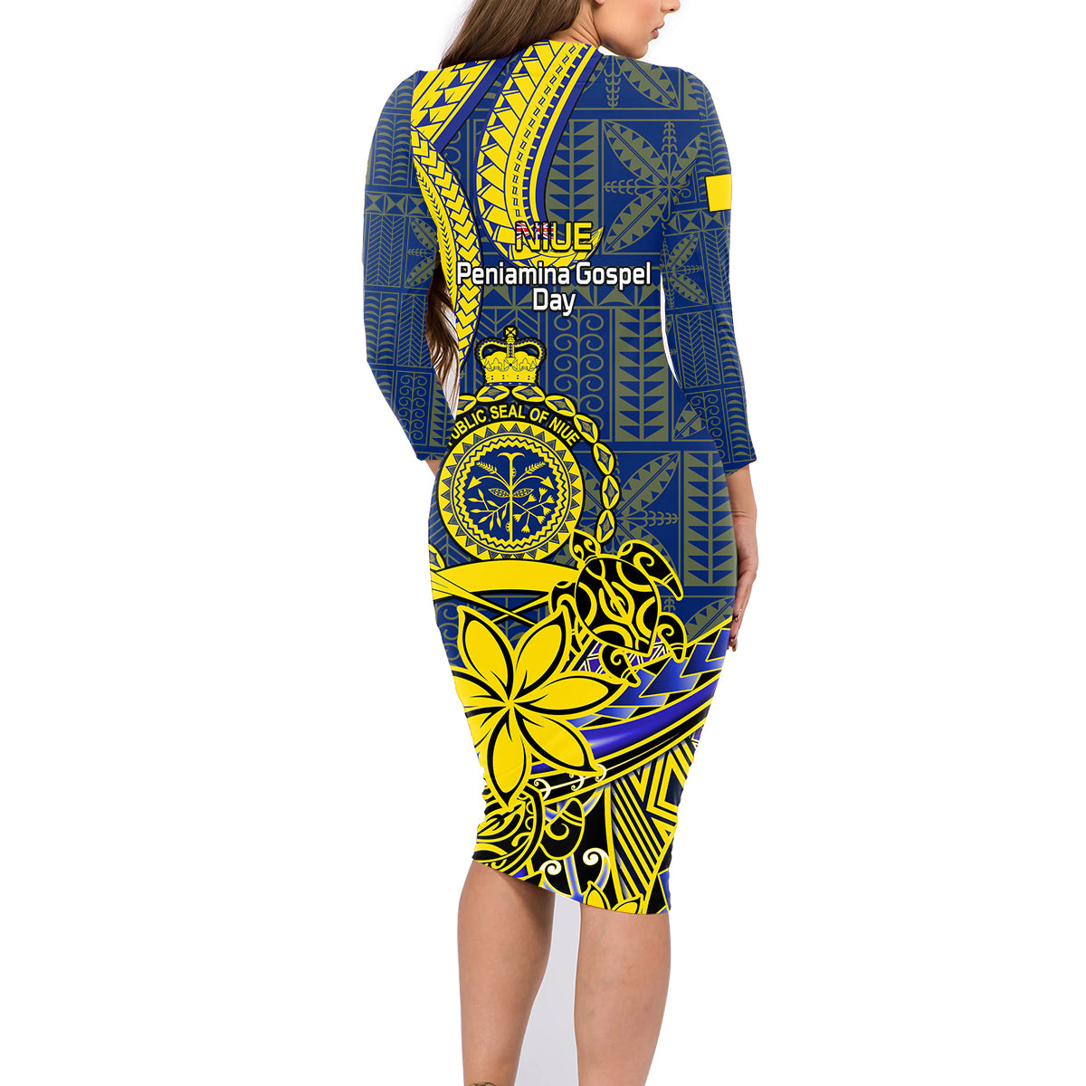 Niue Peniamina Gospel Day Family Matching Long Sleeve Bodycon Dress and Hawaiian Shirt Unique Niean Hiapo LT14 - Polynesian Pride