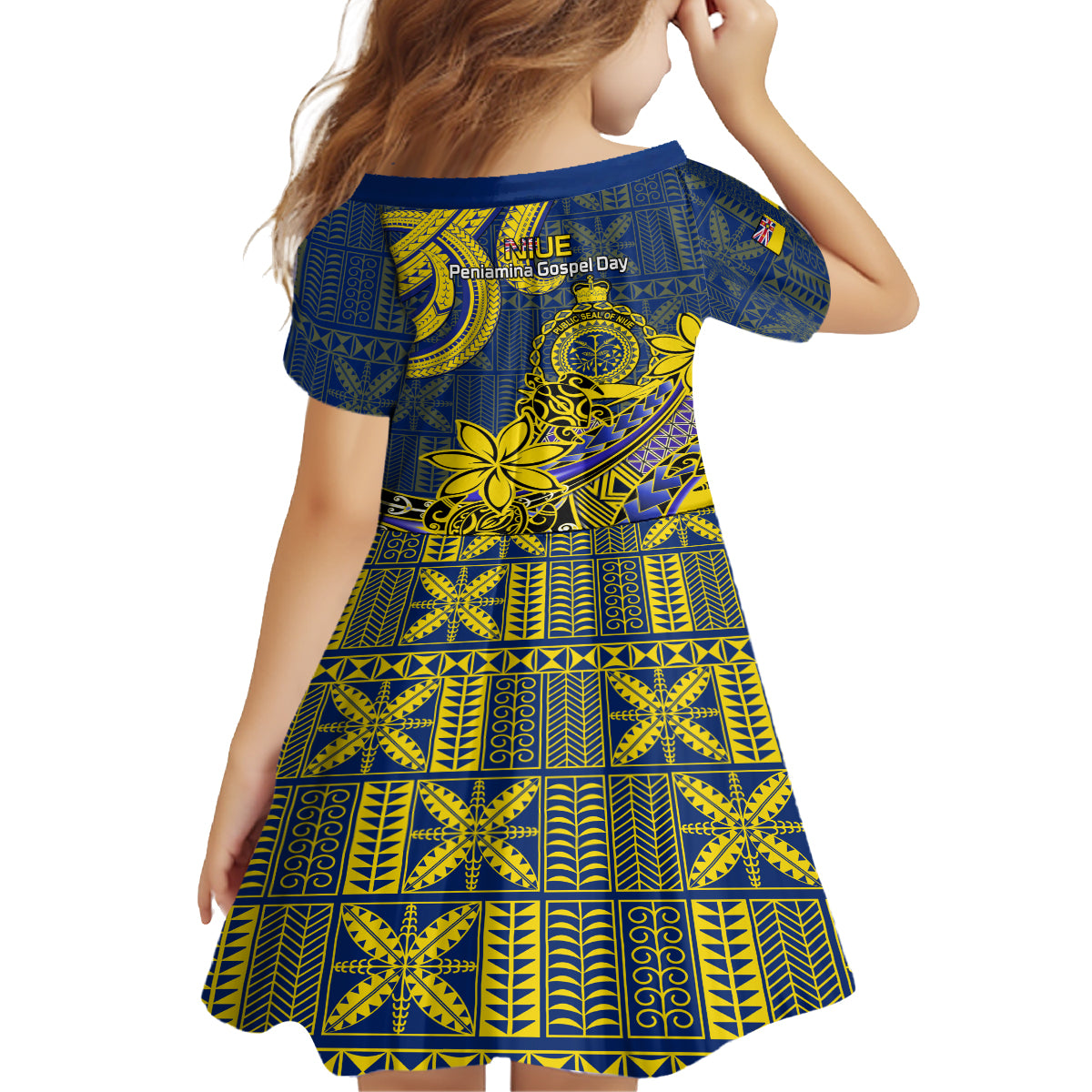 Niue Peniamina Gospel Day Kid Short Sleeve Dress Unique Niean Hiapo LT14 - Polynesian Pride
