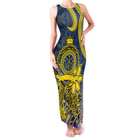 Personalised Niue Peniamina Gospel Day Family Matching Tank Maxi Dress and Hawaiian Shirt Unique Niean Hiapo LT14 Mom's Dress Blue - Polynesian Pride