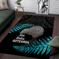 New Zealand Silver Fern Rugby Area Rug Pacific 2023 Kia Haka Kiwis With Maori Ta Moko LT14 Black - Polynesian Pride