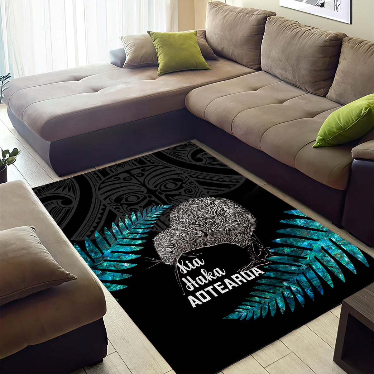 New Zealand Silver Fern Rugby Area Rug Pacific 2023 Kia Haka Kiwis With Maori Ta Moko LT14 - Polynesian Pride