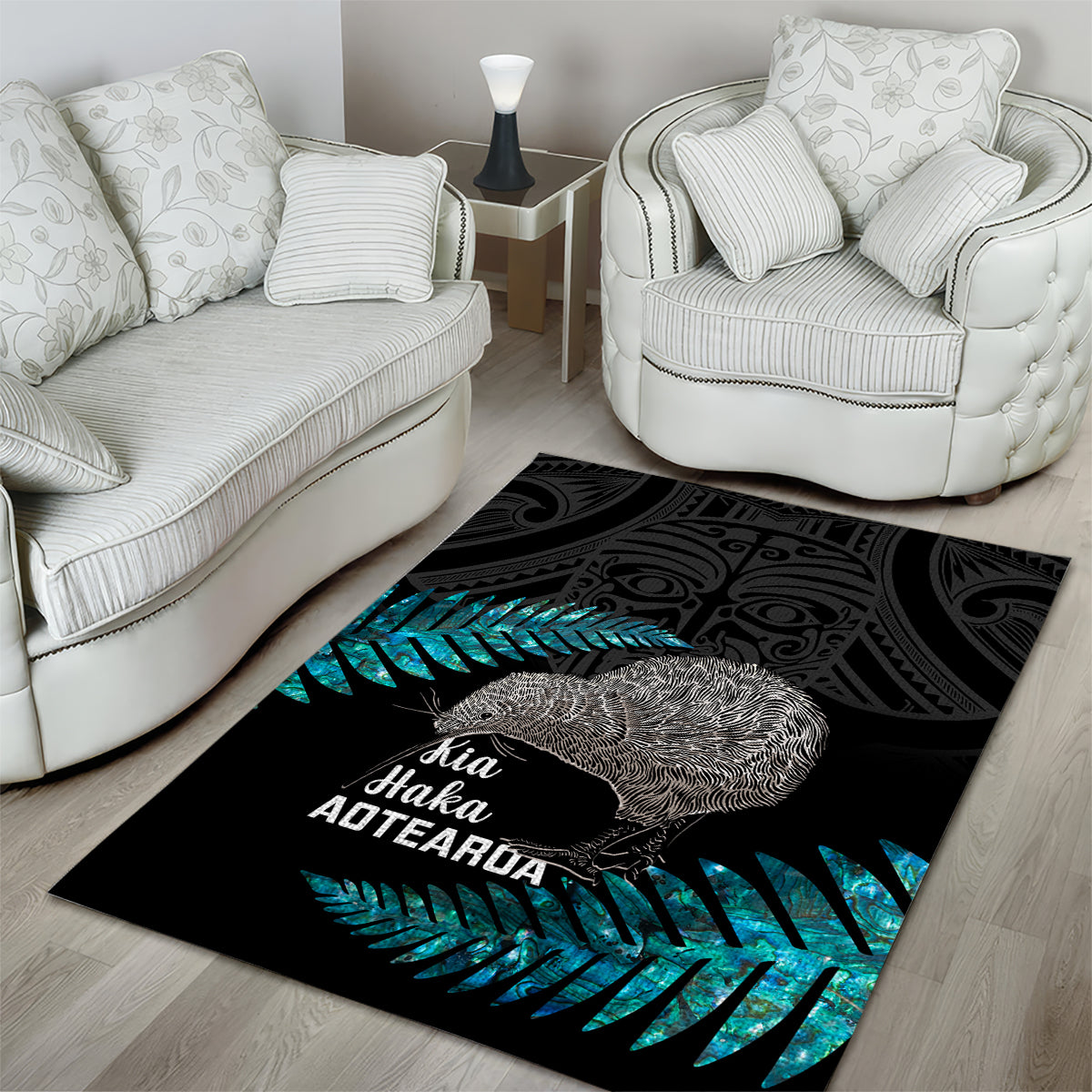 New Zealand Silver Fern Rugby Area Rug Pacific 2023 Kia Haka Kiwis With Maori Ta Moko LT14 - Polynesian Pride