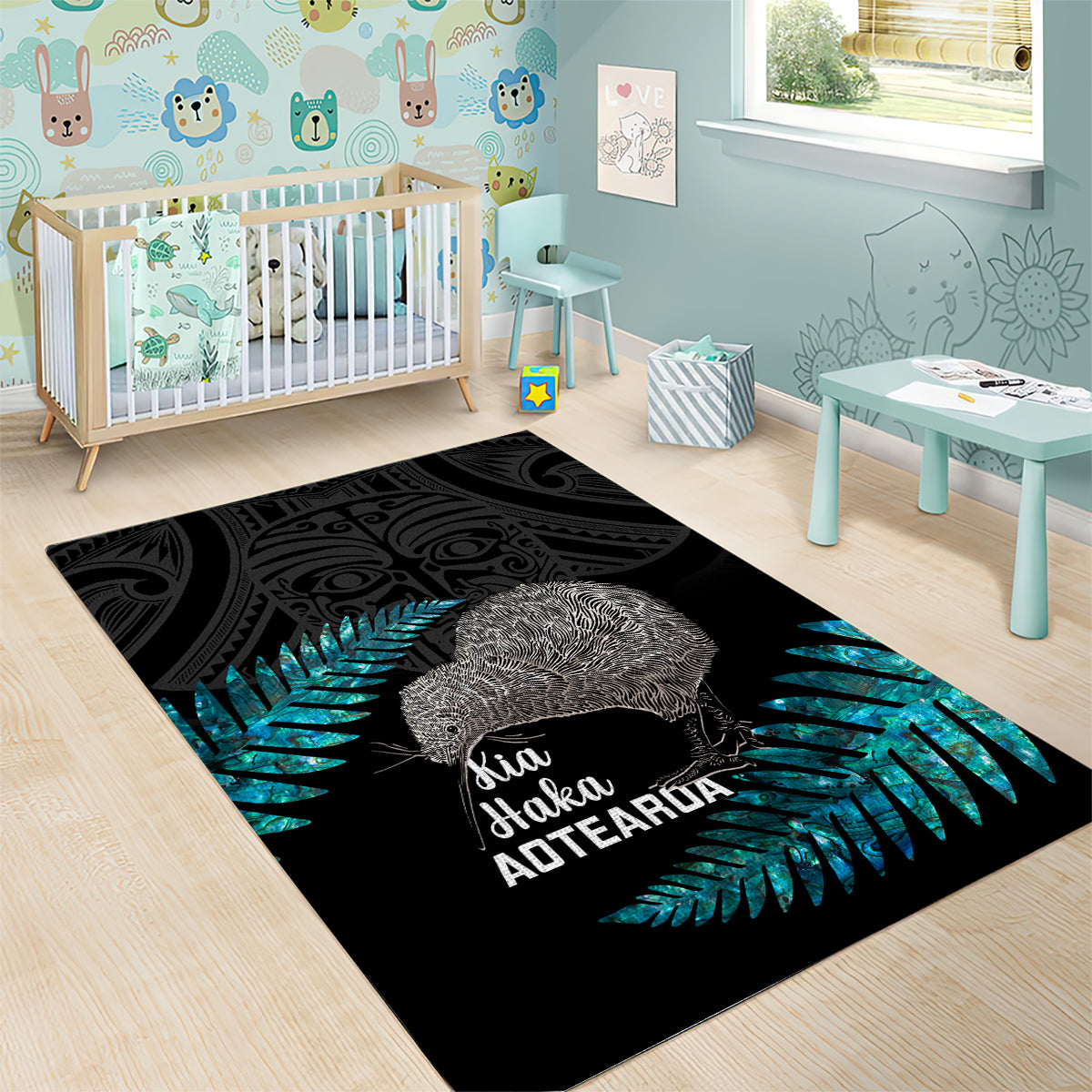 New Zealand Silver Fern Rugby Area Rug Pacific 2023 Kia Haka Kiwis With Maori Ta Moko LT14 - Polynesian Pride