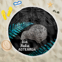New Zealand Silver Fern Rugby Beach Blanket Pacific 2023 Kia Haka Kiwis With Maori Ta Moko LT14 One Size 150cm Black - Wonder Print Shop