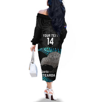 Custom New Zealand Silver Fern Rugby Family Matching Off Shoulder Long Sleeve Dress and Hawaiian Shirt Pacific 2023 Kia Haka Kiwis With Maori Ta Moko LT14 - Polynesian Pride