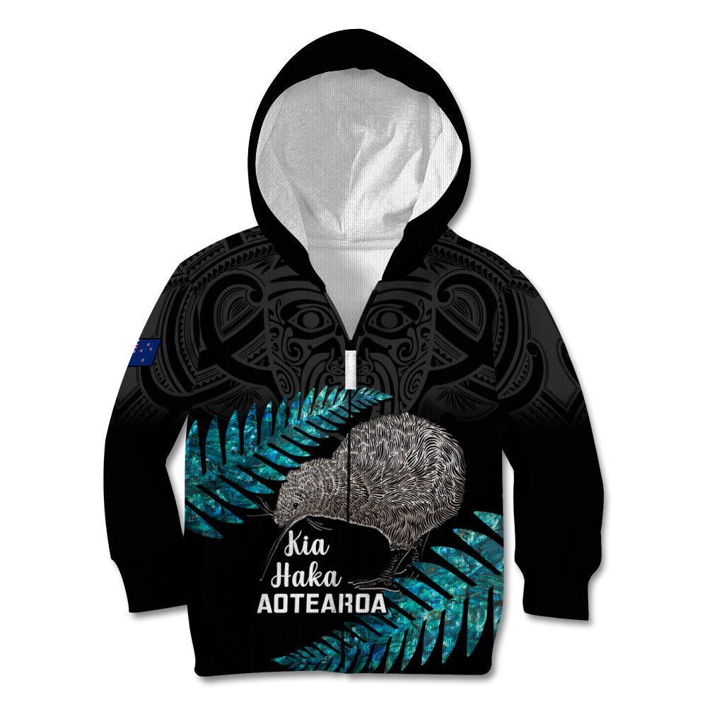 Custom New Zealand Silver Fern Rugby Kid Hoodie Pacific 2023 Kia Haka Kiwis With Maori Ta Moko LT14 - Polynesian Pride