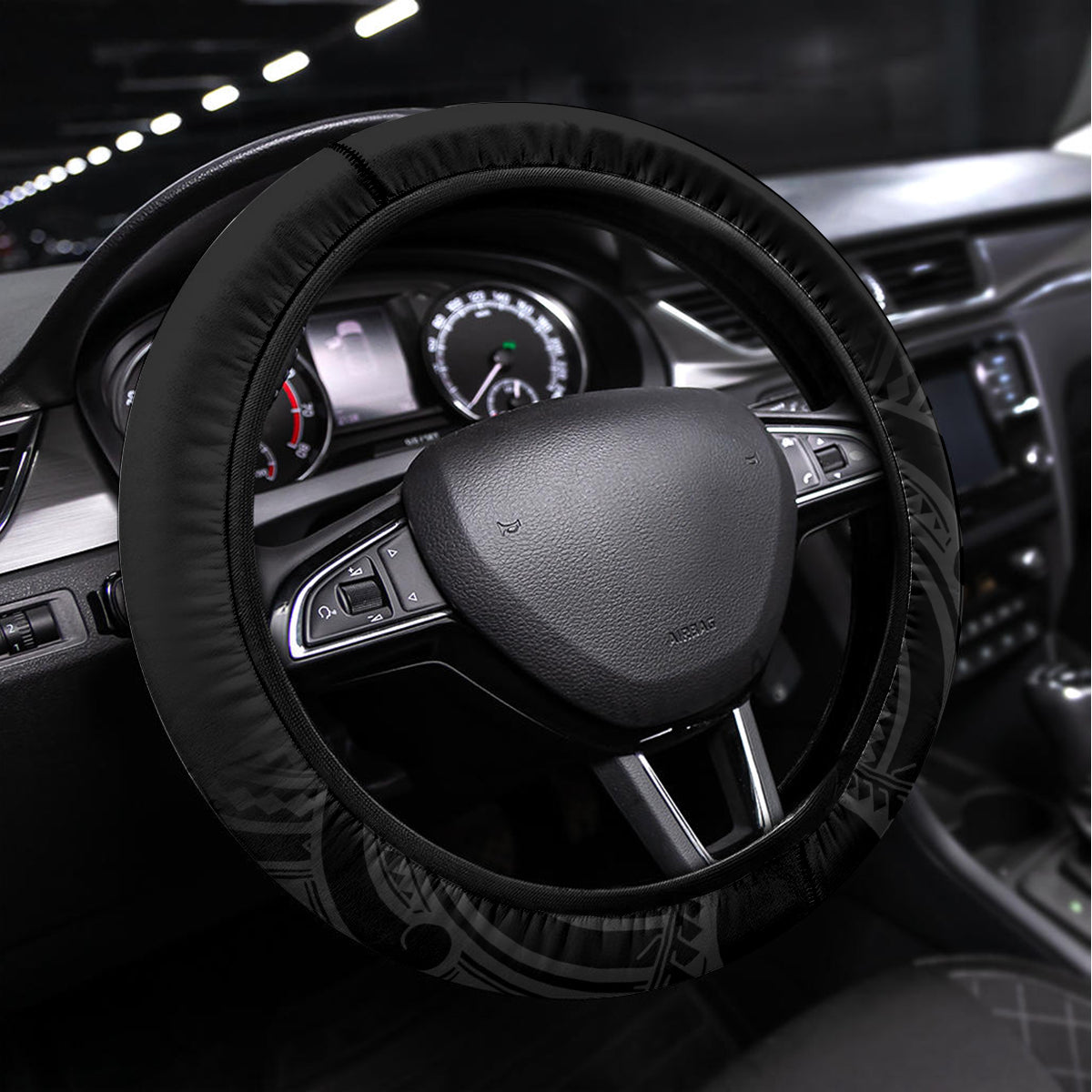 New Zealand Silver Fern Rugby Steering Wheel Cover Pacific 2023 Kia Haka Kiwis With Maori Ta Moko LT14 Universal Fit Black - Polynesian Pride