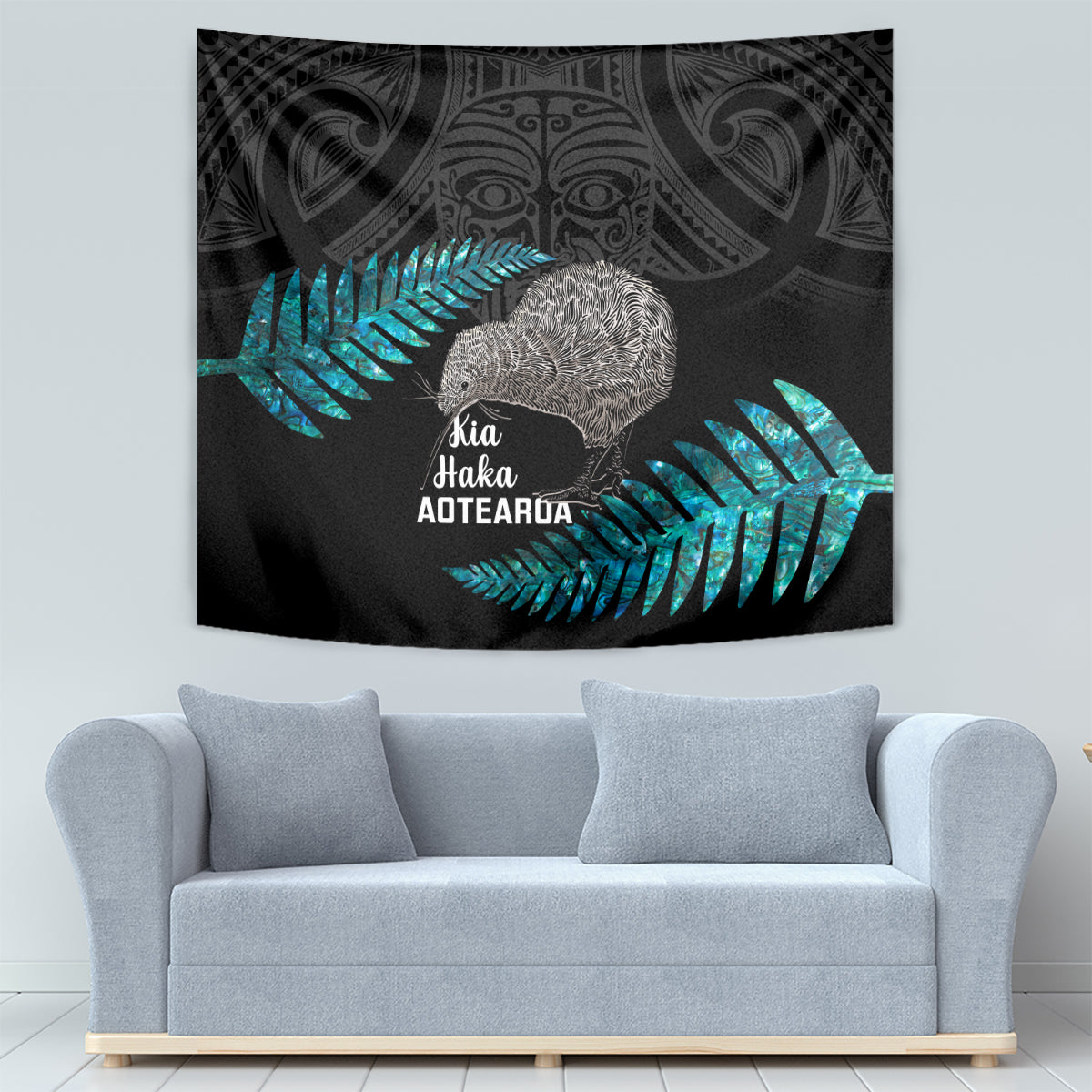 New Zealand Silver Fern Rugby Tapestry Pacific 2023 Kia Haka Kiwis With Maori Ta Moko LT14 - Polynesian Pride