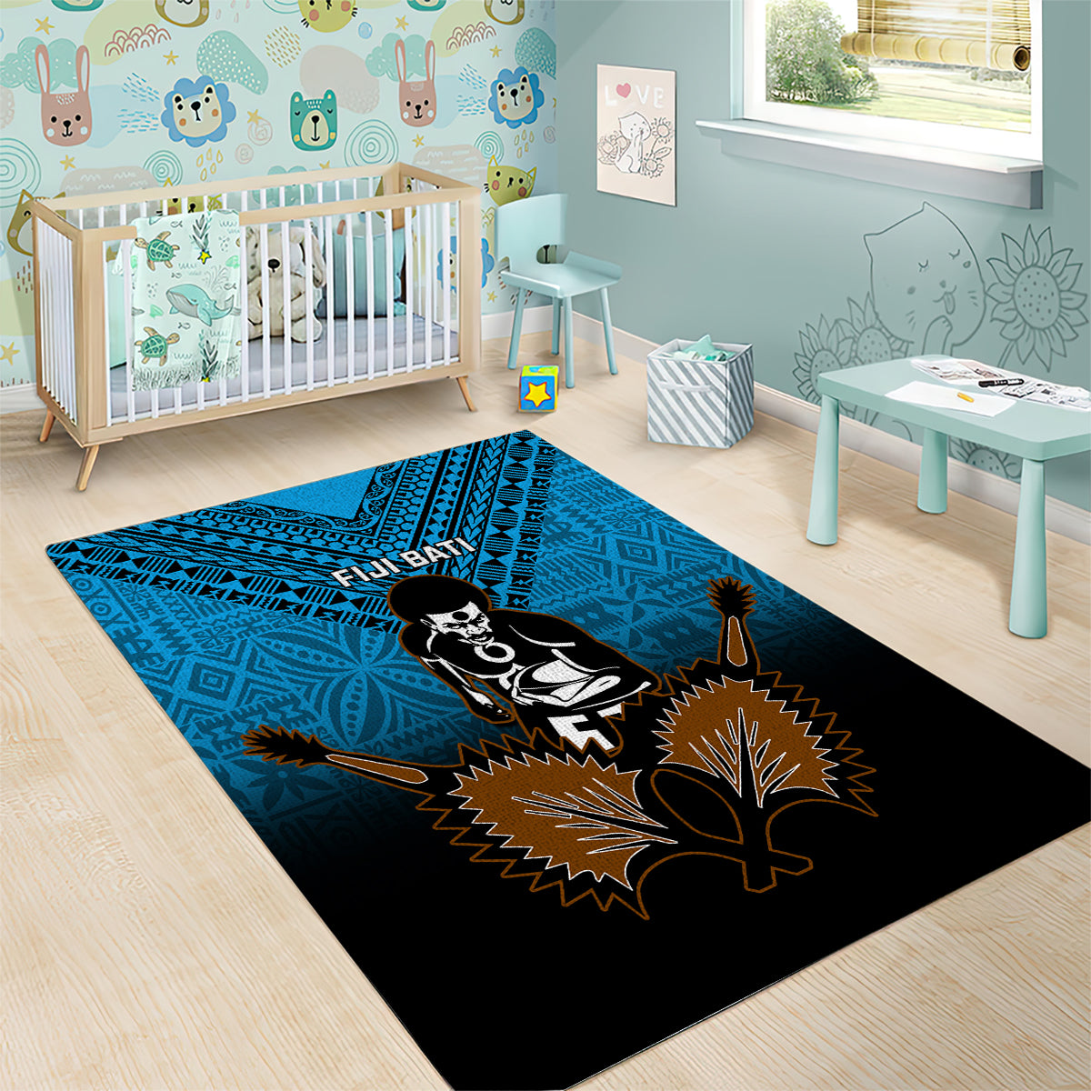 Fiji Tapa Rugby Area Rug Pacific 2023 Go Fijian Bati LT14 - Polynesian Pride