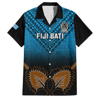 Custom Fiji Tapa Rugby Family Matching Puletasi Dress and Hawaiian Shirt Pacific 2023 Go Fijian Bati LT14 Dad's Shirt - Short Sleeve Blue - Polynesian Pride