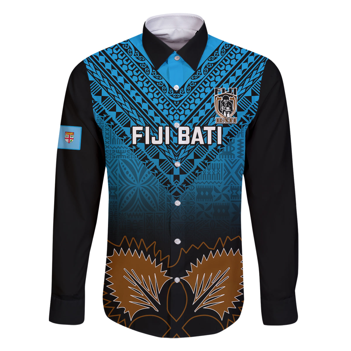 Custom Fiji Tapa Rugby Family Matching Tank Maxi Dress and Hawaiian Shirt Pacific 2023 Go Fijian Bati LT14 Dad's Shirt - Long Sleeve Blue - Polynesian Pride