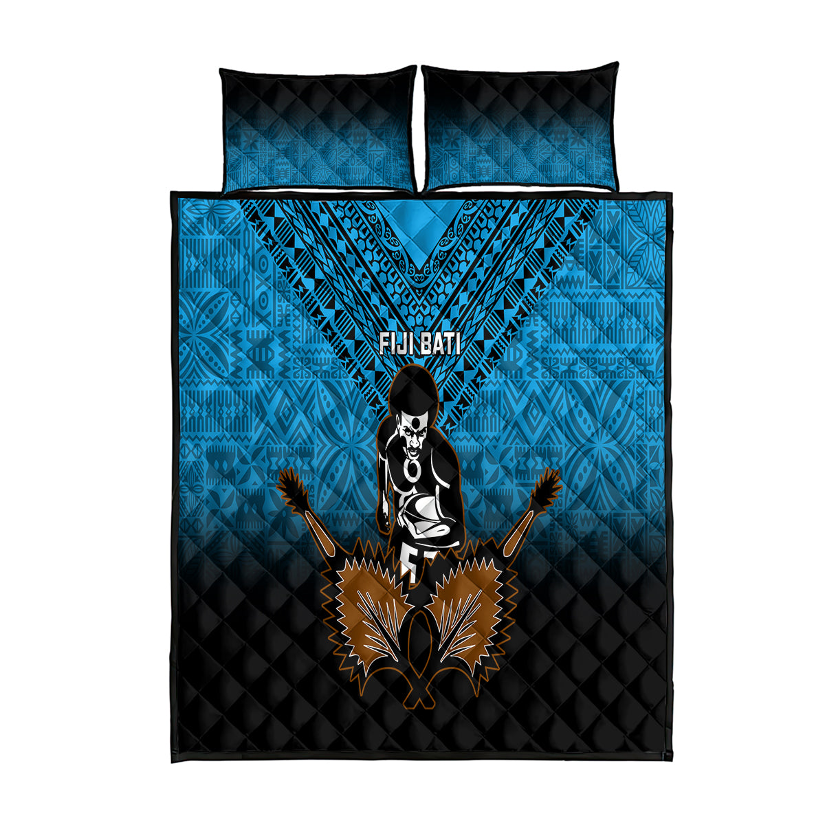 Fiji Tapa Rugby Quilt Bed Set Pacific 2023 Go Fijian Bati LT14 Blue - Polynesian Pride