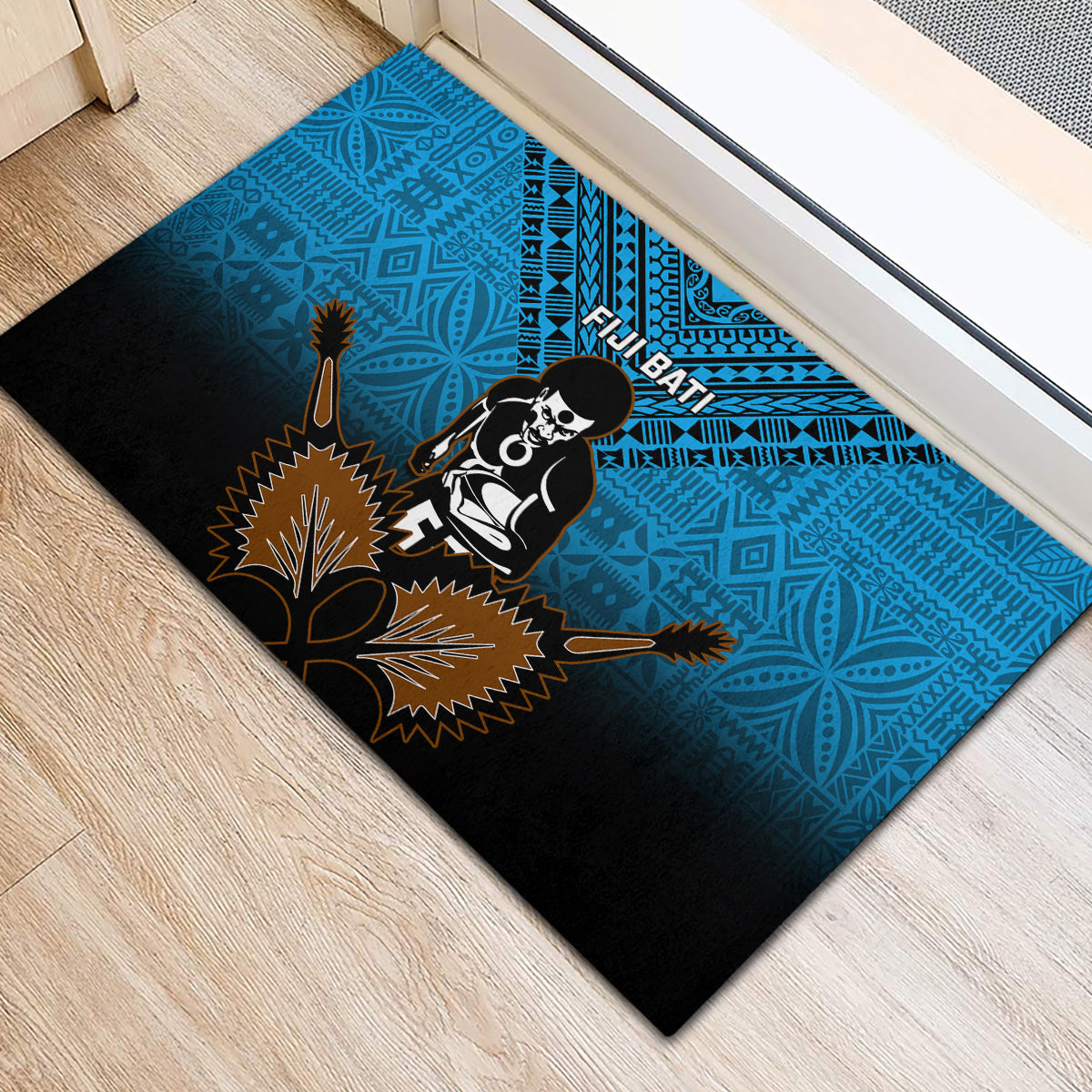 Fiji Tapa Rugby Rubber Doormat Pacific 2023 Go Fijian Bati LT14 - Polynesian Pride