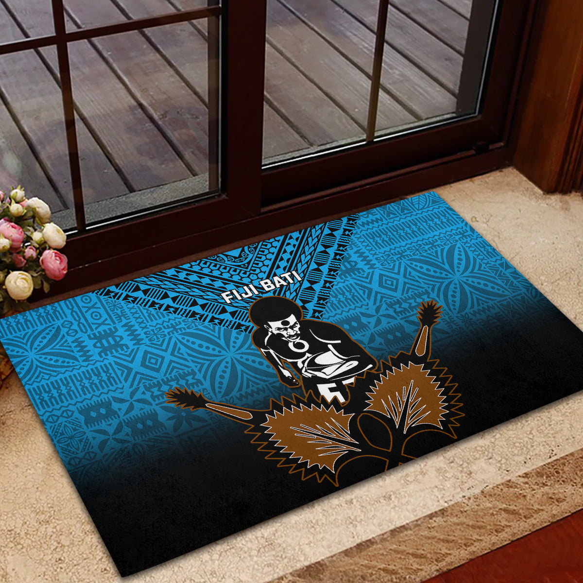 Fiji Tapa Rugby Rubber Doormat Pacific 2023 Go Fijian Bati LT14 - Polynesian Pride