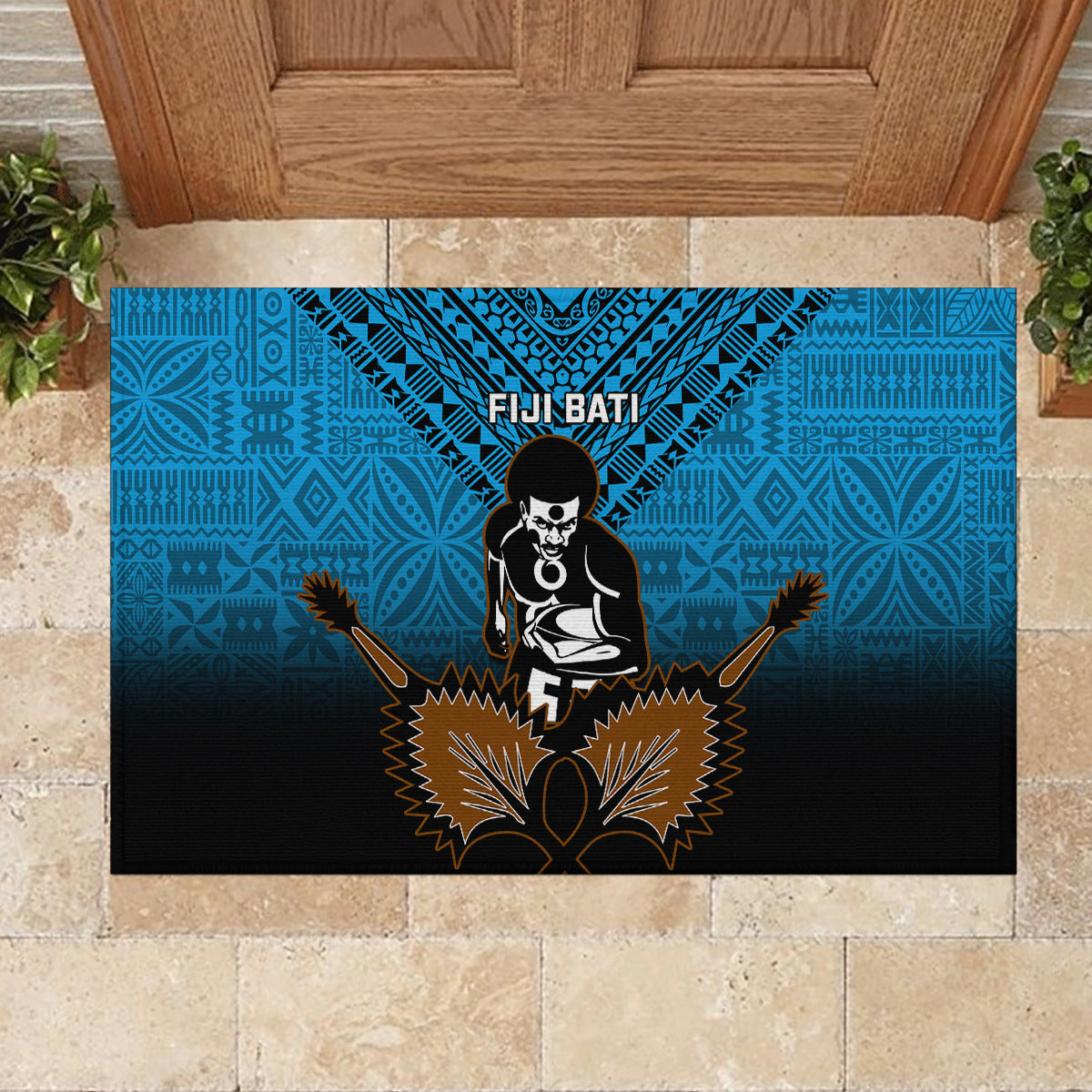 Fiji Tapa Rugby Rubber Doormat Pacific 2023 Go Fijian Bati LT14 - Polynesian Pride