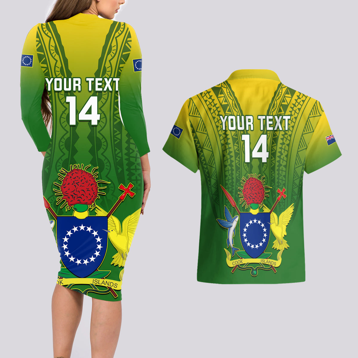 Custom Cook Islands Rugby Couples Matching Long Sleeve Bodycon Dress and Hawaiian Shirt Pacific 2023 Go The Kukis LT14 - Polynesian Pride
