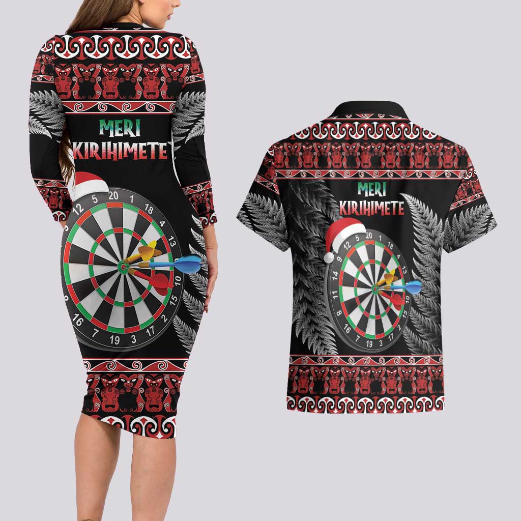 All I Want For Christmas Is Darts New Zealand Couples Matching Long Sleeve Bodycon Dress and Hawaiian Shirt LT14 - Polynesian Pride