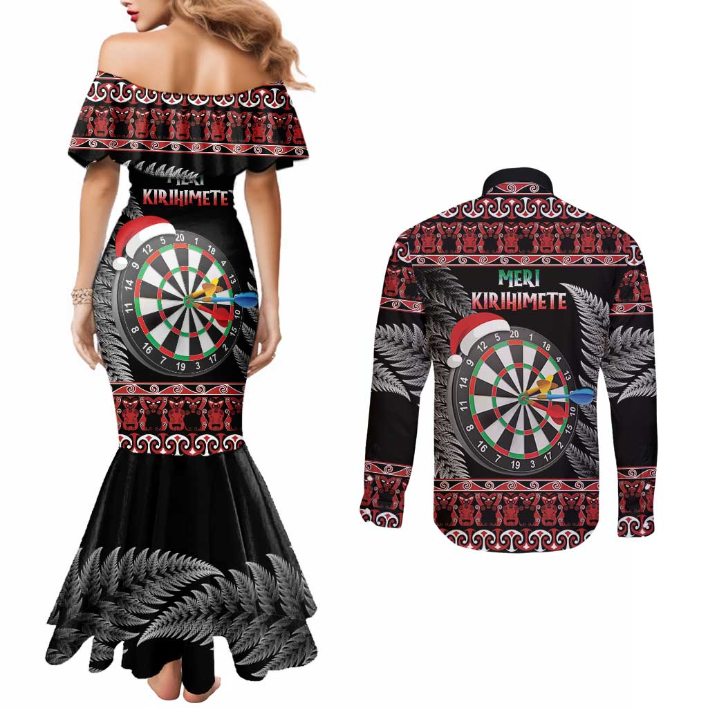 All I Want For Christmas Is Darts New Zealand Couples Matching Mermaid Dress and Long Sleeve Button Shirt LT14 - Polynesian Pride